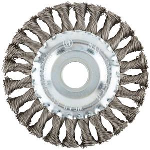 Корщетка-колесо, посадочный диаметр 22,2 мм, витая проволока, нержавеющая сталь, Профи 125 мм FIT