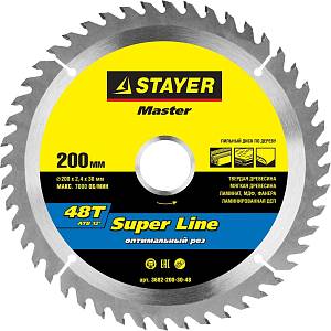 STAYER Super line 200 x 30 мм 48Т, диск пильный по дереву 3682-200-30-48